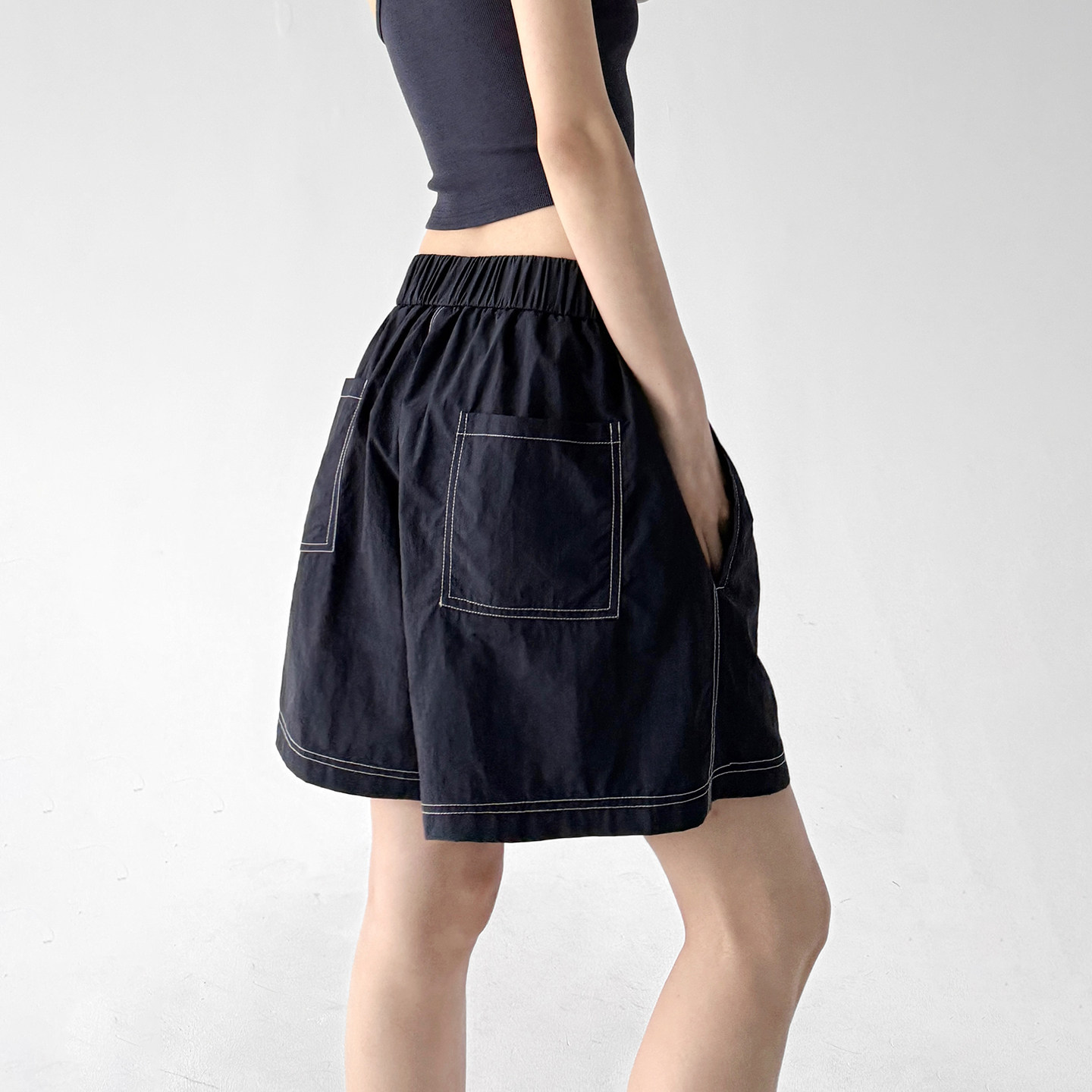 女士黑色阔腿短裤女2026夏装新款宽松A字高腰休闲裤外穿松弛短裤