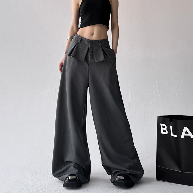 2025秋季新款假两件西装裤女单排扣设计感阔腿通勤显瘦高级休闲裤,女装/女士精品,休闲裤,淘宝优惠券,粉丝福利购,淘宝优惠卷