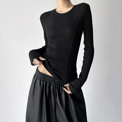 韩版加绒多巴胺风圆领长袖T恤女修身显瘦收腰打底衫秋冬新款上衣
