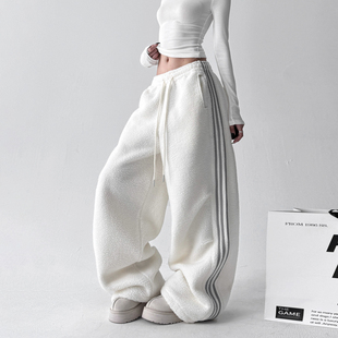 加厚保暖宽松百搭直筒长裤 2025冬季 女冬款 慵懒风羊羔绒休闲裤 新款