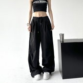 裤 女2024超火夏装 高个子薄款 黑色工装 宽松别致官方显瘦降落伞长裤