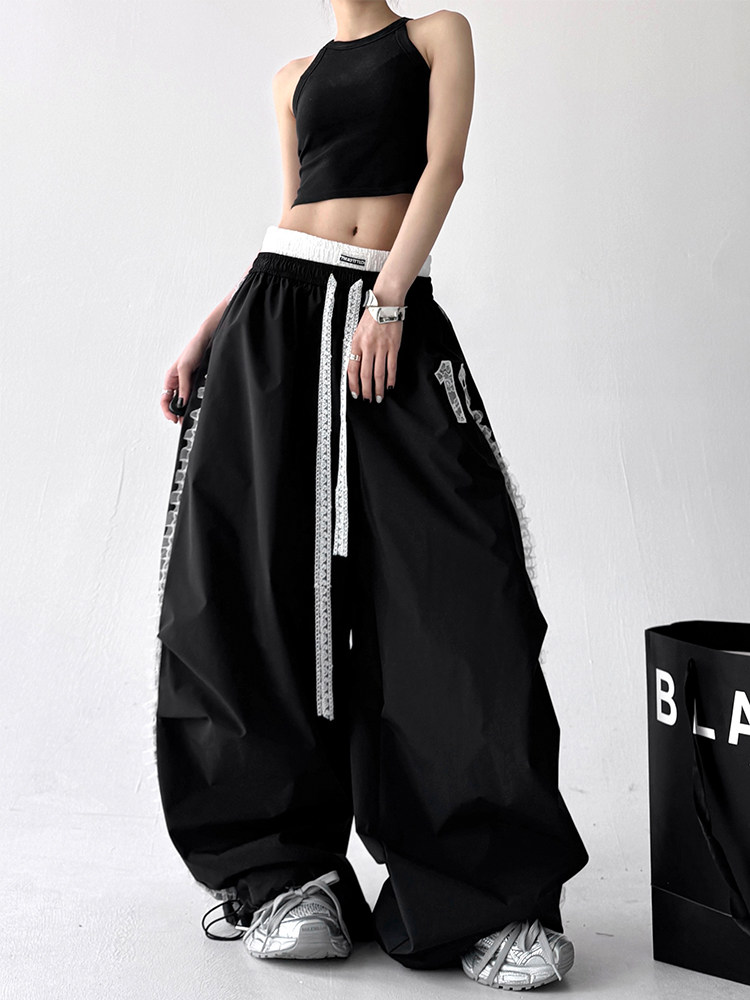 Lace Trim Wide-Leg Pants with Double Waistband - Product image 5