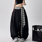 新款 时尚 休闲裤 2025秋装 女百搭显瘦格子腰带女A字弯刀拖地长西裤