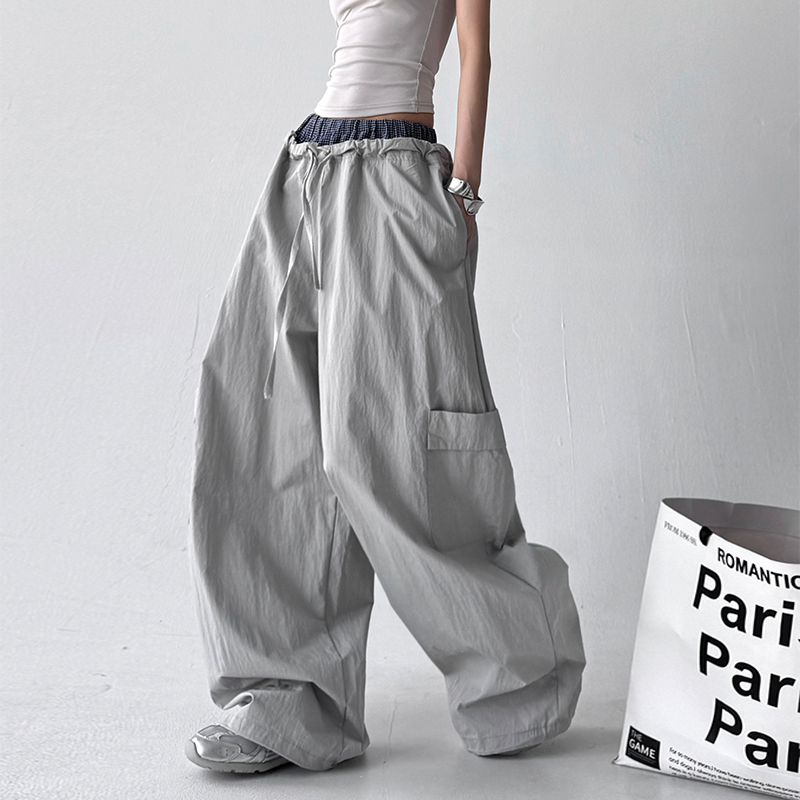 美式复古工装裤女2025夏季新款韩系宽松慵懒风直筒阔腿休闲运动裤