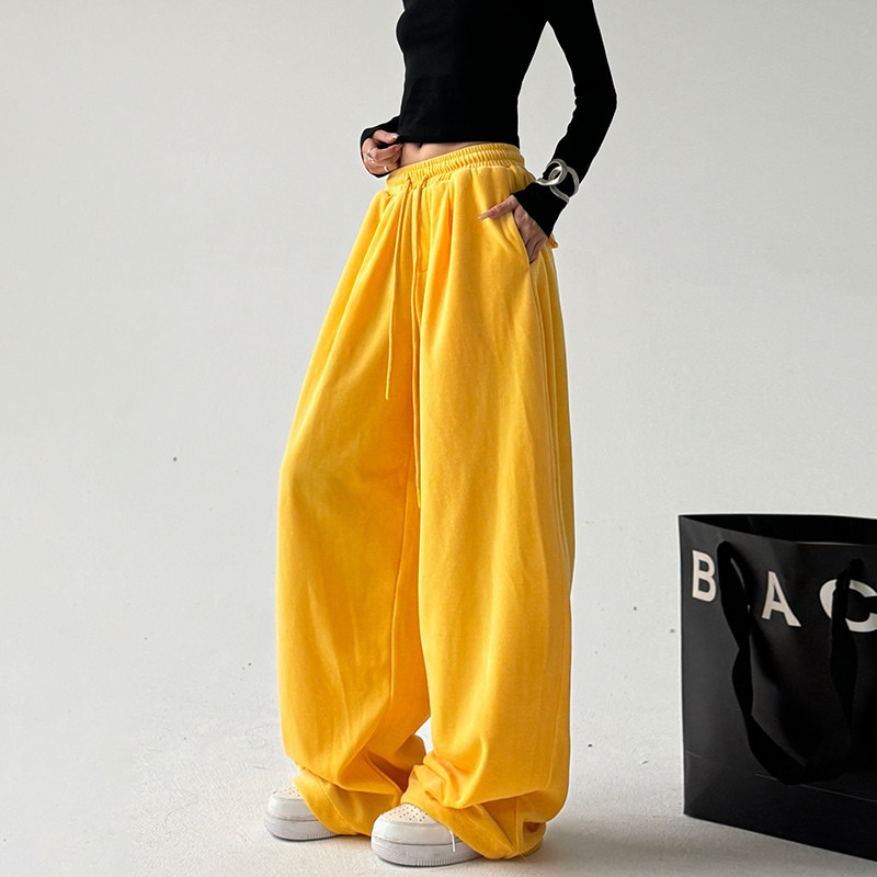 黄色阔腿裤女宽松显瘦2025年新款秋冬抽绳宽松显瘦慵懒垂感拖地裤,女装/女士精品,休闲裤,淘宝优惠券,粉丝福利购,淘宝优惠卷