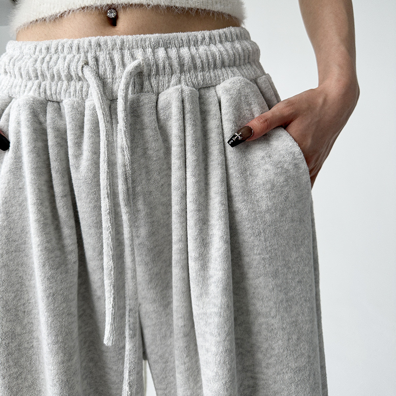 松紧腰宽松休闲拖地裤