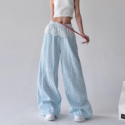 松紧阔腿直筒拖地裤潮