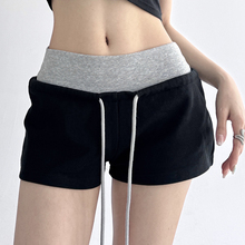 黑灰撞色休闲短裤女2025夏季新款外穿拼接设计感紧身微弹辣妹裤子