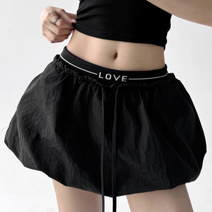 黑色蓬蓬花苞裙女夏季 高腰显瘦拼接A字半身裙甜酷辣妹短裙潮 新款