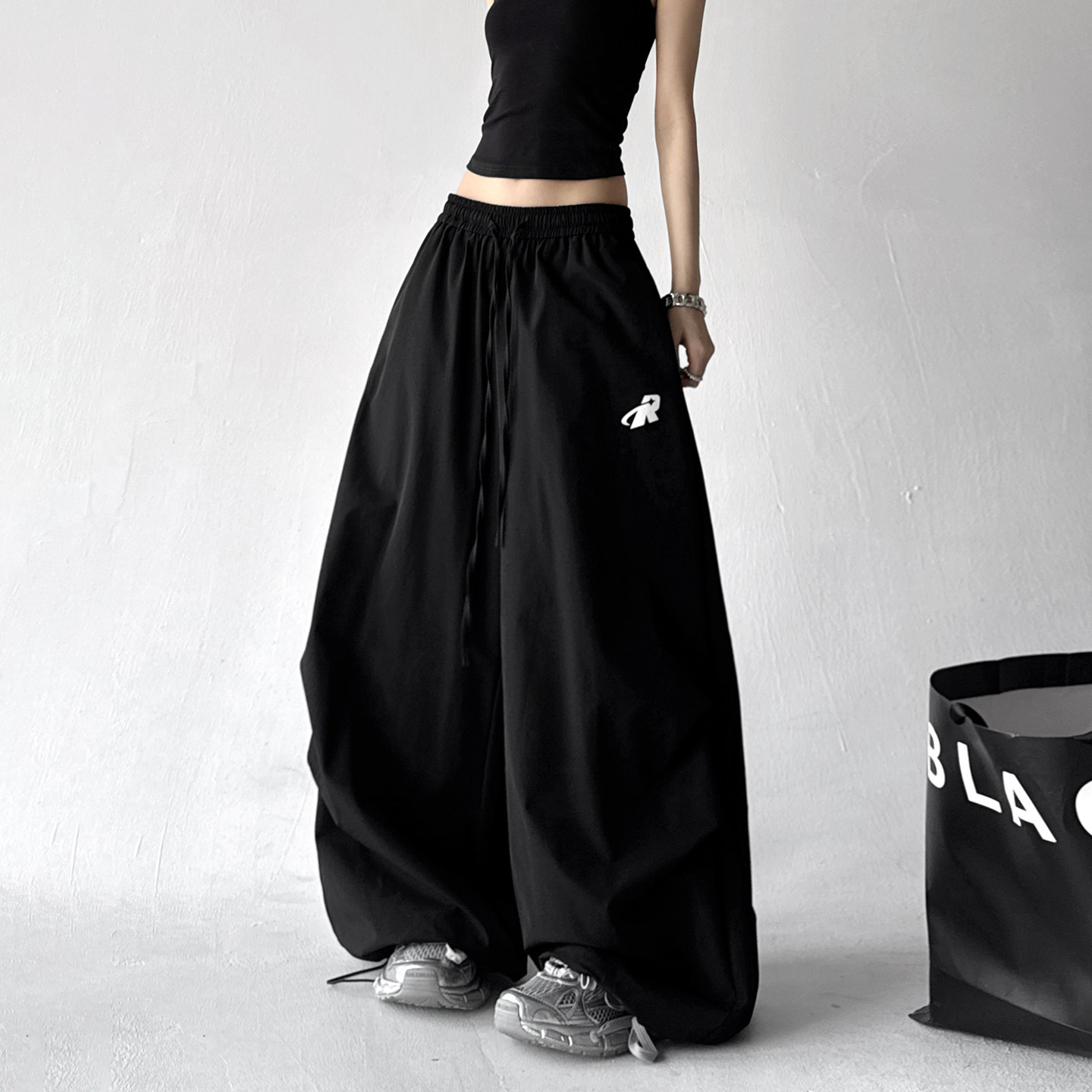 thumbnail for Curved knife work pants for women, 2026 spring new loose drape, relaxed wide-leg jazz street dance casual sports pants