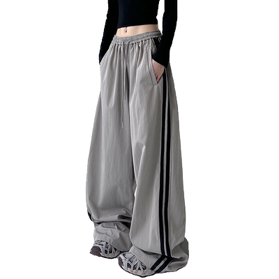 春季美式拼接薄款工装阔腿裤女