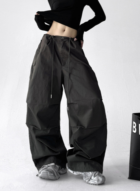 军绿色宽松直筒工装裤女2025新款宽松bf高个子慵懒风休闲阔腿裤子