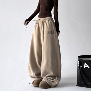 加绒加厚宽松高个子阔腿裤 新款 女2025冬季 巨好看摇粒绒休闲运动裤