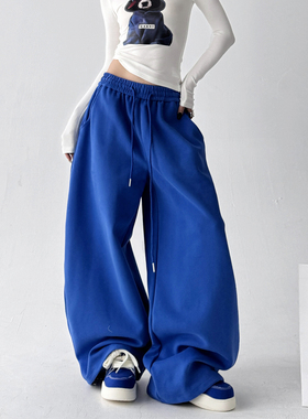 克莱因蓝运动裤女2025秋冬新款宽松显瘦休闲高腰直筒阔腿长裤子潮