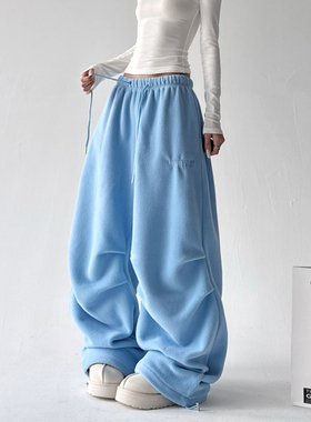 嘻哈慵懒感蓝色运动裤女2025冬季新款宽松亲肤hiphop跳舞休闲裤子