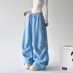 宽松亲肤hiphop跳舞休闲裤 新款 子 女2025冬季 嘻哈慵懒感蓝色运动裤