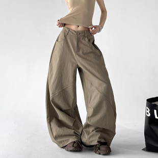 卡其色工装裤女2026春秋季新款高腰阔腿裤高个子宽松弯刀裤休闲裤