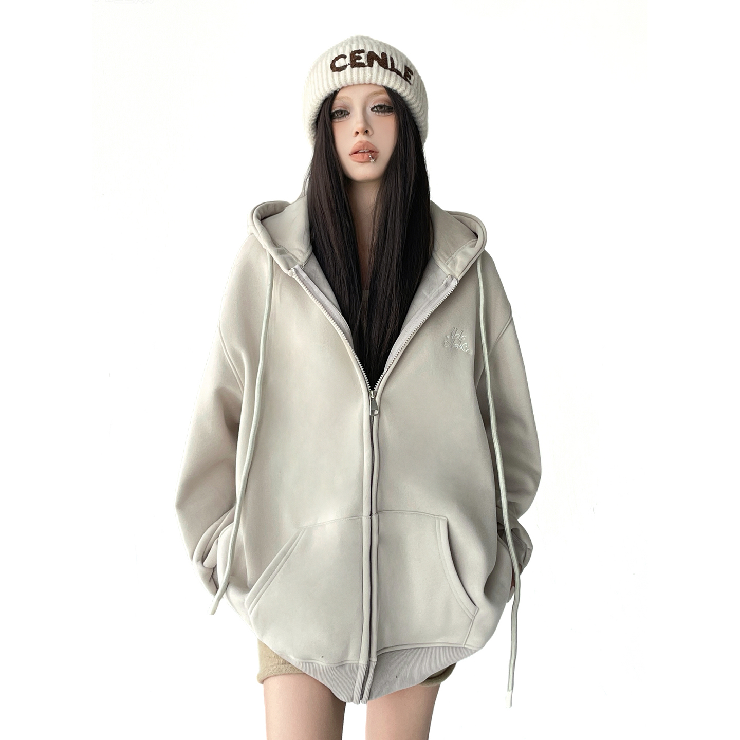 连帽加绒加厚开衫卫衣女2025秋冬新款韩系宽松好看长袖上衣外套