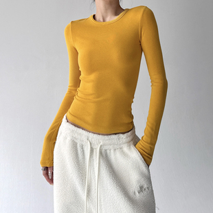 修身 圆领长袖 简约基础款 T恤女秋冬新款 纯色内搭小上衣 打底衫