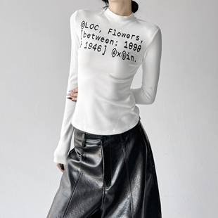 印花T恤女装2025秋冬装新款白色内搭打底衫辣妹气质紧身长袖上衣