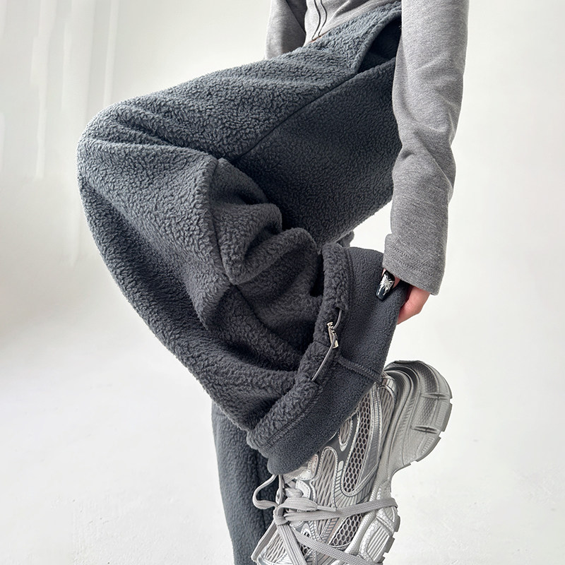 美式重磅抽绳宽松休闲长裤女2025秋冬装新款加绒加厚保暖直筒卫裤