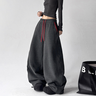 子男女宽松阔腿直筒别致运动卫裤 垂感休闲裤 潮 加绒美式 2025冬季