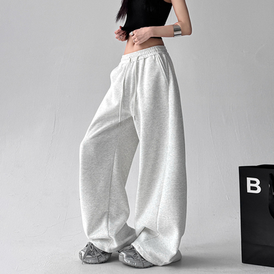 美式运动裤女2025秋季新款宽松显瘦阔腿直筒休闲裤弯刀加长卫裤子