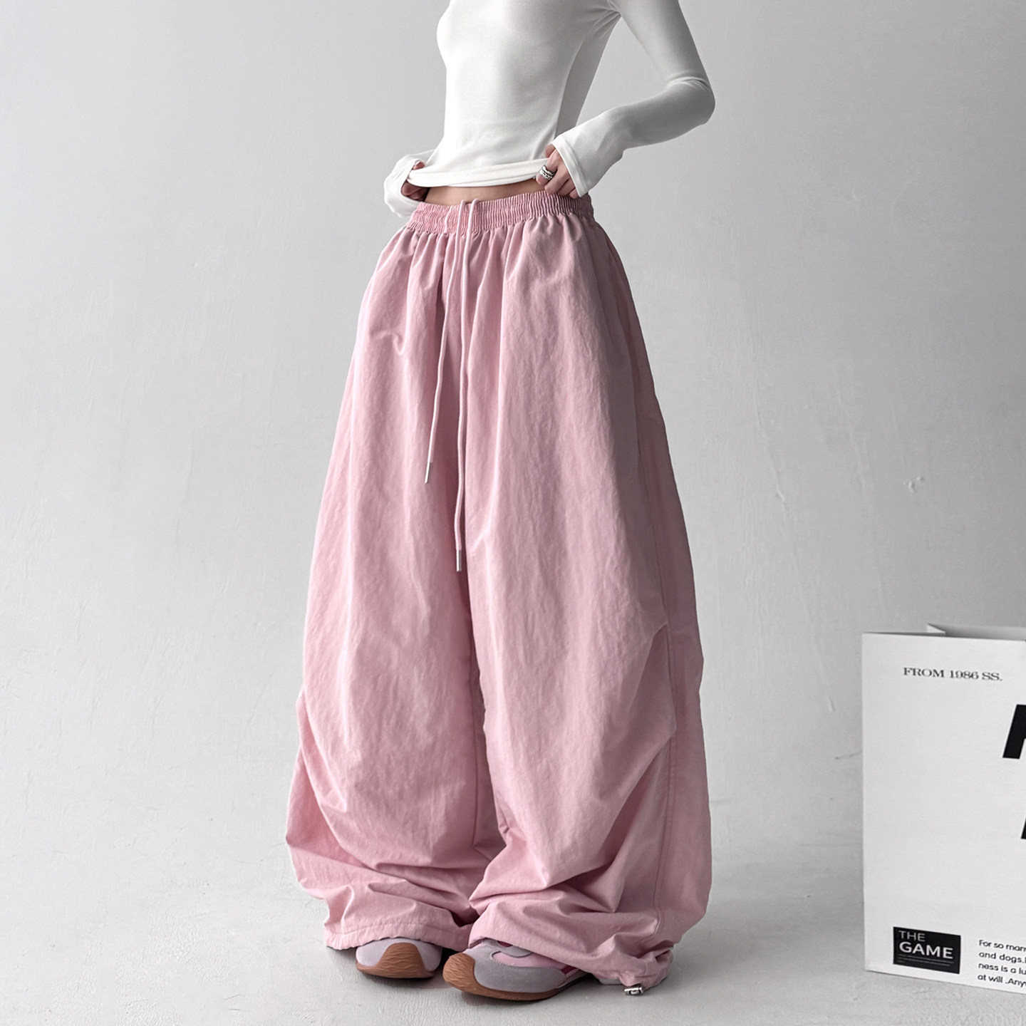 松弛感粉色阔腿裤女2025冬季新款加绒加厚休闲宽松直筒运动滑雪裤,女装/女士精品,休闲裤,淘宝优惠券,粉丝福利购,淘宝优惠卷