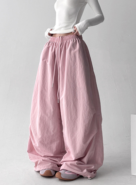 松弛感粉色阔腿裤女2025冬季新款加绒加厚休闲宽松直筒运动滑雪裤