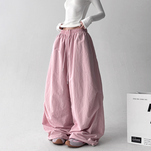 加绒加厚休闲宽松直筒运动滑雪裤 新款 女2025冬季 松弛感粉色阔腿裤