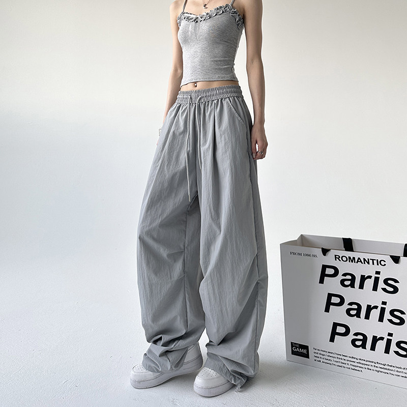 速干运动裤女2025夏季薄款浅灰色高腰垂感宽松直筒阔腿休闲工装裤,女装/女士精品,休闲裤,淘宝优惠券,粉丝福利购,淘宝优惠卷