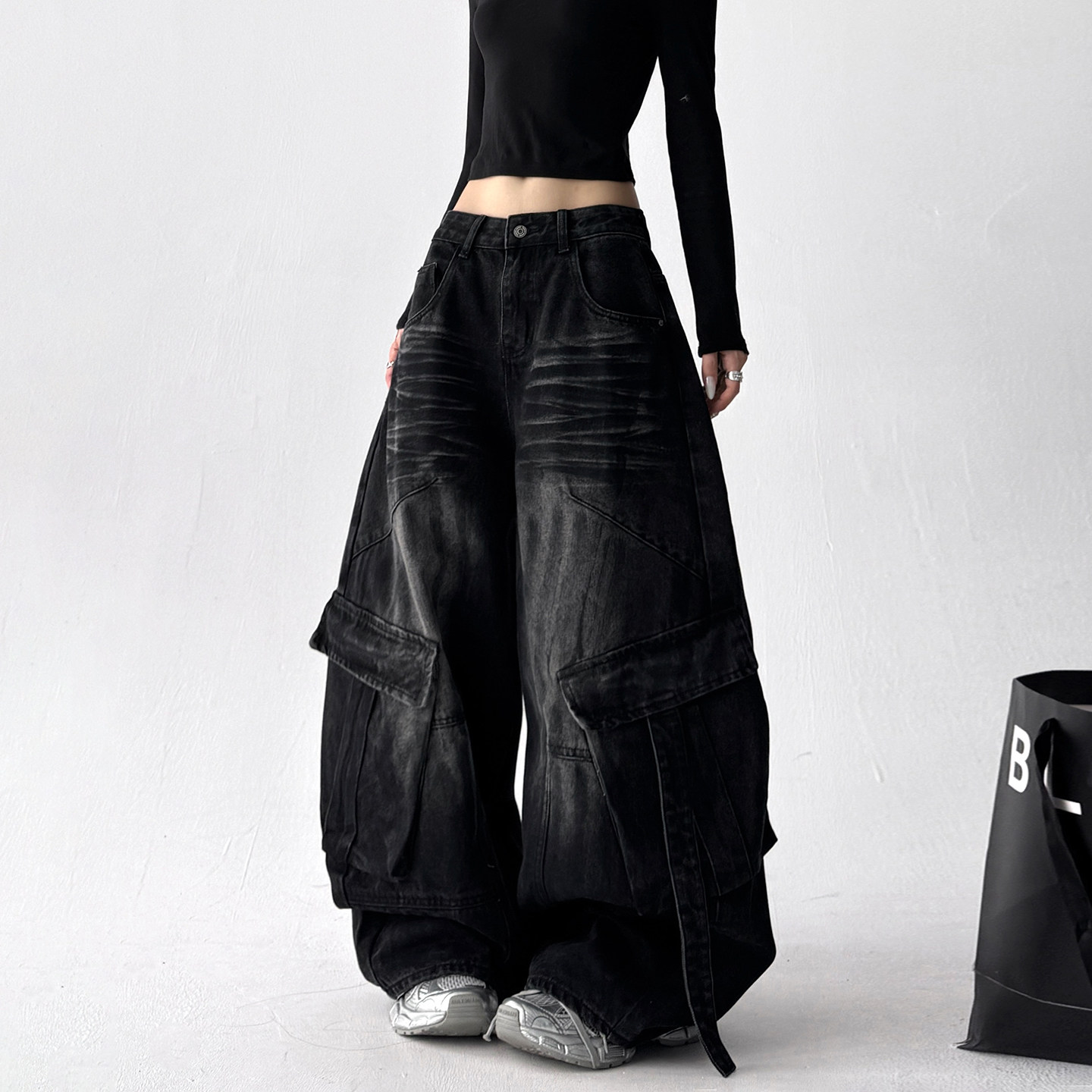 原创设计感牛仔裤女2025春秋季新款大口袋工装裤辣妹废土风阔腿裤,女装/女士精品,牛仔裤,淘宝优惠券,粉丝福利购,淘宝优惠卷
