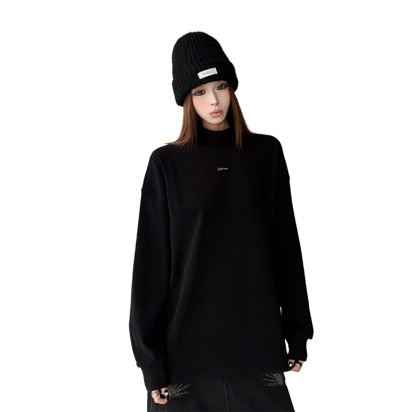 黑色长袖T恤女2026秋冬新款宽松百搭打底衫字母印花上衣