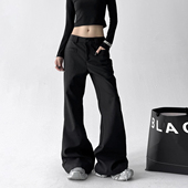 女秋季 喇叭裤 新款 宽松正品 美式 潮牌休闲阔腿长裤 复古黑色西装