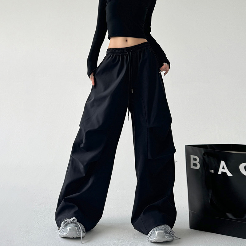 美式黑色口袋工装裤女2025秋装新款休闲宽松春秋季阔腿运动长裤子,女装/女士精品,休闲裤,淘宝优惠券,粉丝福利购,淘宝优惠卷