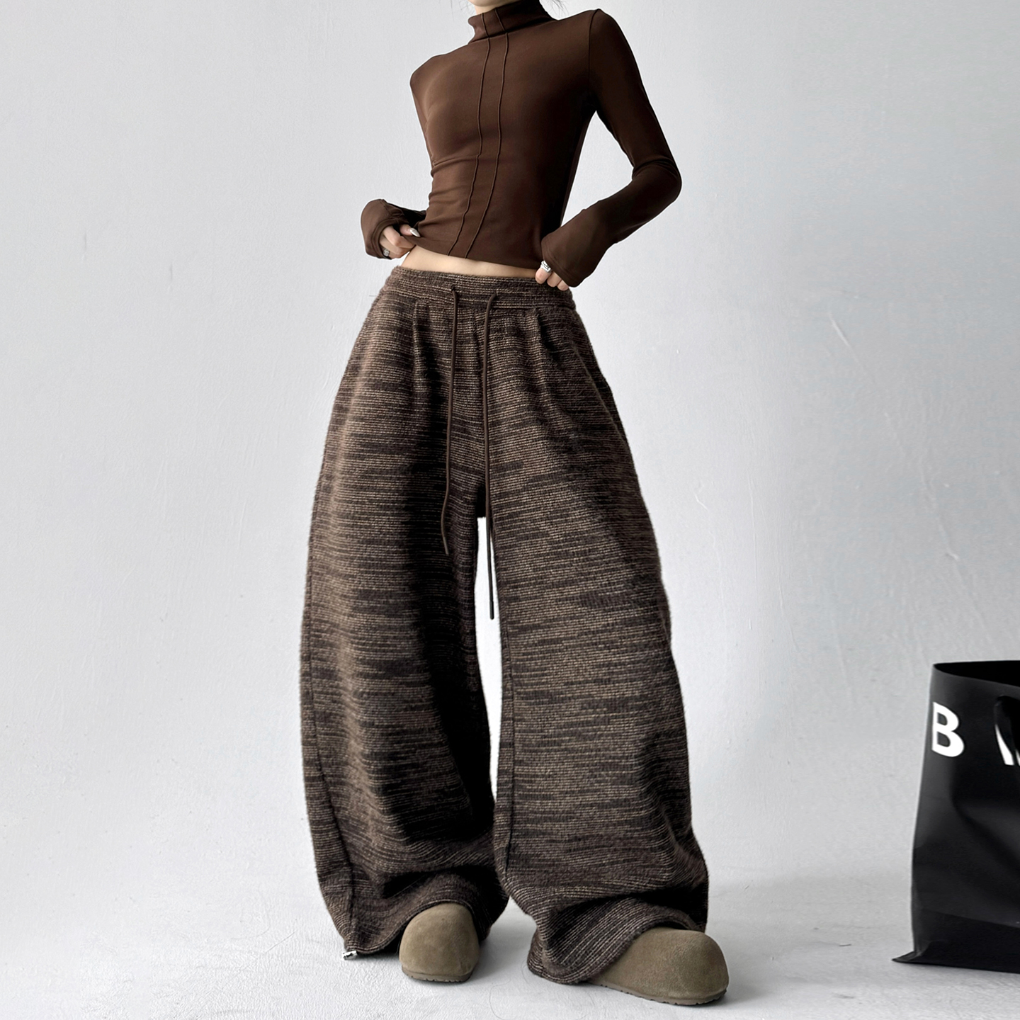 扎染裤子女冬季美式慵懒风针织裤直筒休闲裤