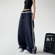 女 女2026条纹蕾丝边垂感阔腿舒适运动休闲裤 设计感早春新款 卫裤