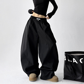 款 女2025冬装 新款 加绒休闲西装 高个子设计感阔腿宽松直筒长裤 子