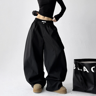 加绒休闲西装款女2025冬装新款高个子设计感阔腿宽松直筒长裤子