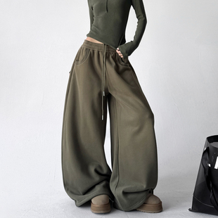 运动卫裤 加绒宽松垂感阔腿直筒拖地裤 休闲裤 新款 子 女冬款 2025美式