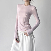 德绒设计感圆领长袖 上衣 内搭加绒休闲修身 T恤打底衫 女205秋冬新款