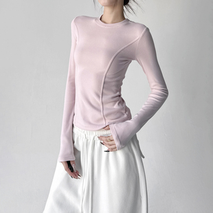 内搭加绒休闲修身 女205秋冬新款 上衣 T恤打底衫 德绒设计感圆领长袖
