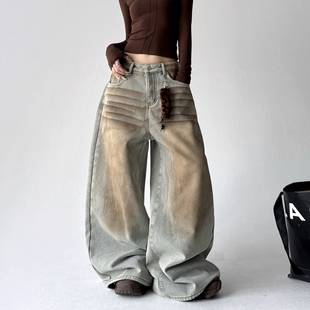 复古阔腿牛仔裤 子加绒显瘦长裤 女秋2025冬季 宽松直筒裤 新款 美式