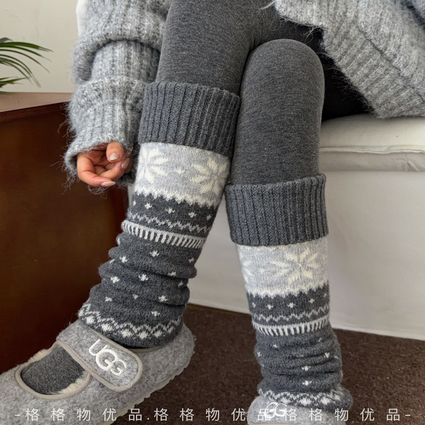 费尔岛羊毛袜套堆堆袜子女秋冬季搭配雪地靴加厚保暖复古灰色腿套