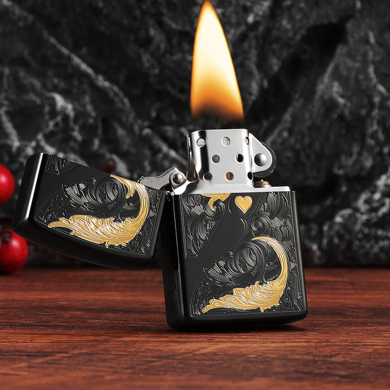 包邮ZORRO/佐罗煤油打火机黑金双色唐草心送男士礼物创意个性新款