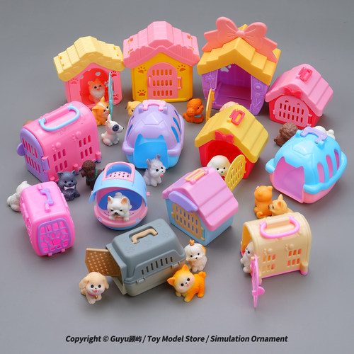 仿真迷你可爱小狗模型狗笼玩具宠物小窝儿童过家家玩具小动物摆件