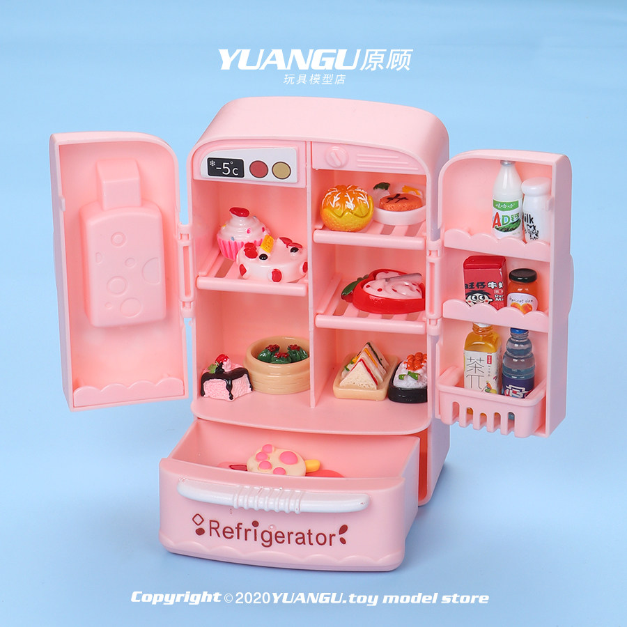 卡通仿真厨房过家家冰箱玩具男女孩礼物摆件迷你食玩认知礼物
