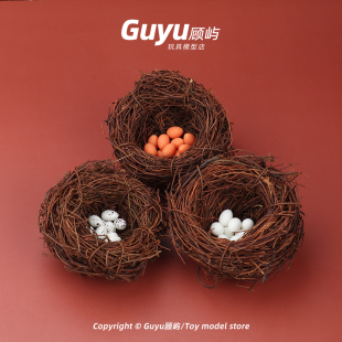 可爱的鸟巢迷你小鸟窝微缩鸟蛋造景摆件苔藓微景观diy配件仿真