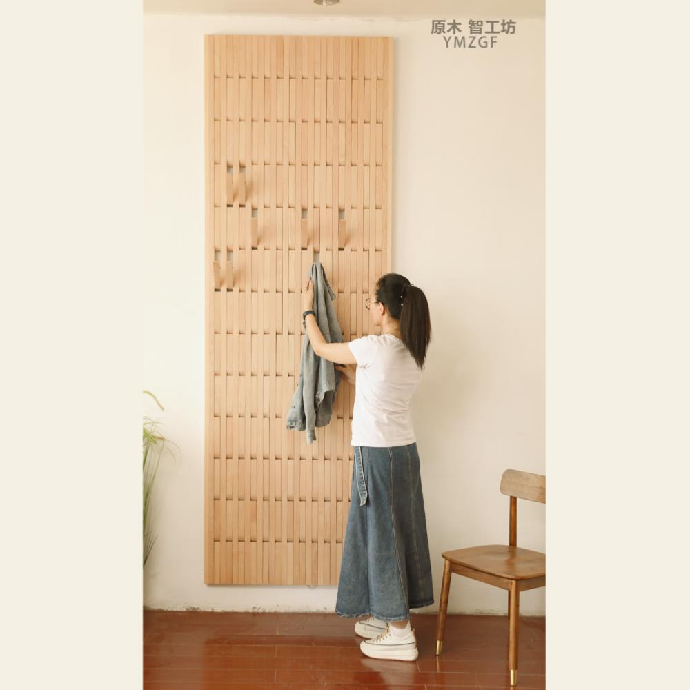 原木智工坊木条衣帽架衣挂墙壁创意实木黑胡桃玄关置物架钢琴键
