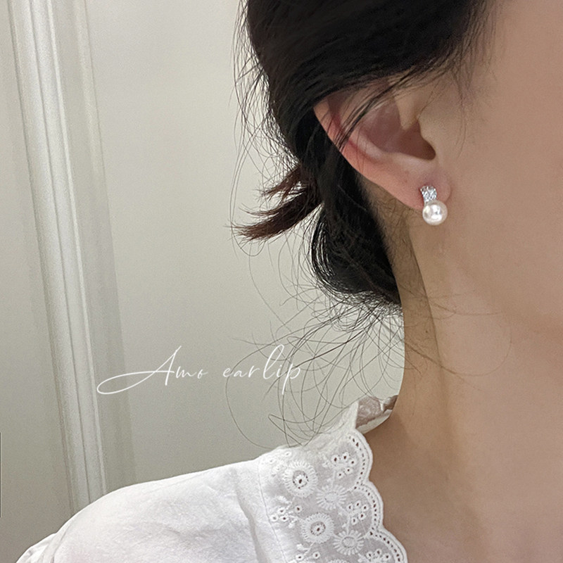 小方钻珍珠耳夹无耳洞女小众高级感气质通勤蚊香盘耳饰2025年新款